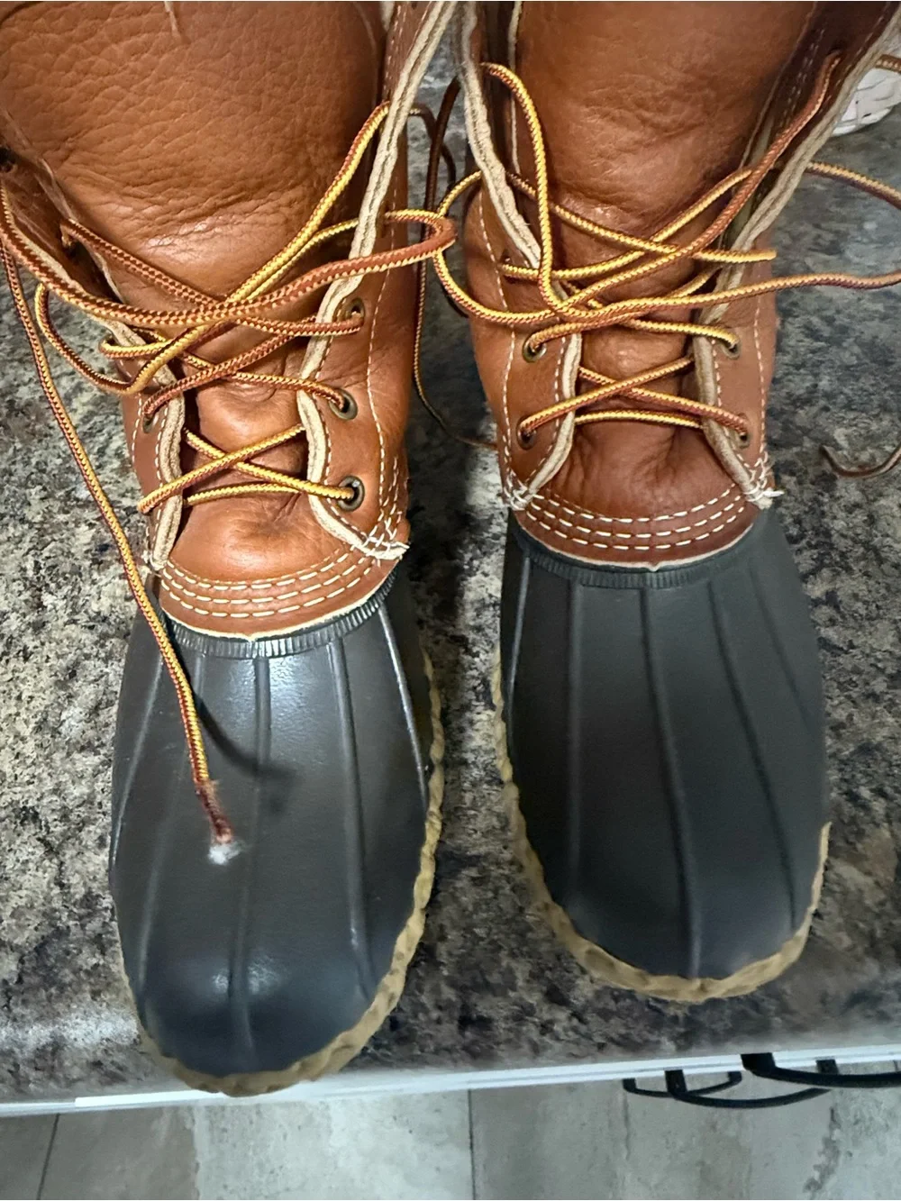 L.L. Bean Brown Leather and Dark Brown Rubber Duck Boots with Shearling Lining